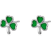 Rnivida Sterling Silver Clover Stud Earrings, Green Shamrock Earring for Women