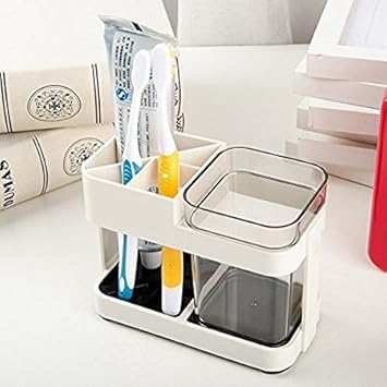 Zollyss Plastic 1 Cup Toothbrush Toothpaste Stand Holder Bathroom Storage Organizer, Multicolour, Standard Size