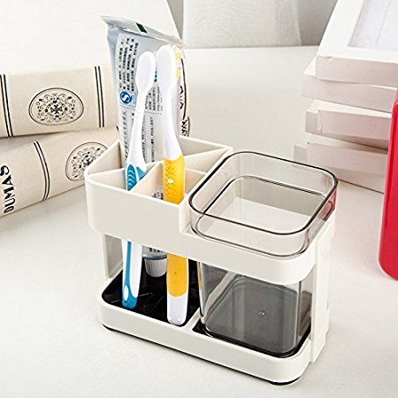 Zollyss Plastic 1 Cup Toothbrush Toothpaste Stand Holder Bathroom Storage Organizer, Multicolour, Standard Size