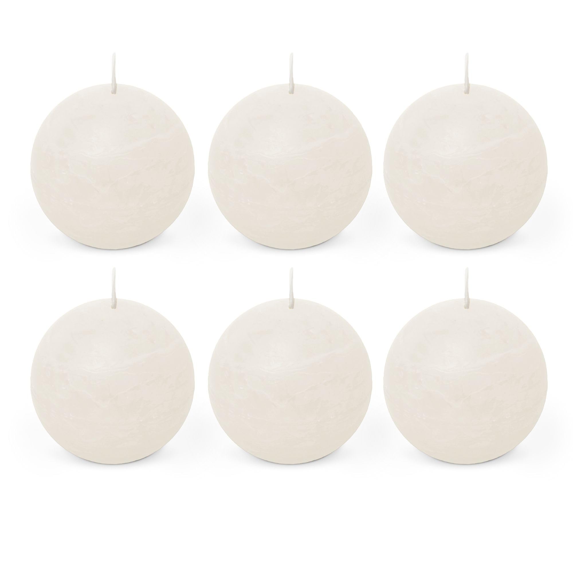 Spaas 6 Rustic Unscented Ball Candles 80 mm, ± 24 Hours, White