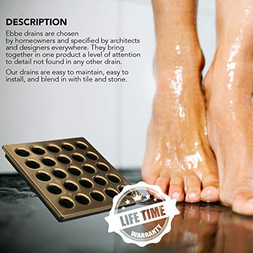 Ebbe E4408 Square Shower Drain Grate, Brushed Bronze + Ebbe E4400 Drain Riser Black Bundle - Thumbnail 2