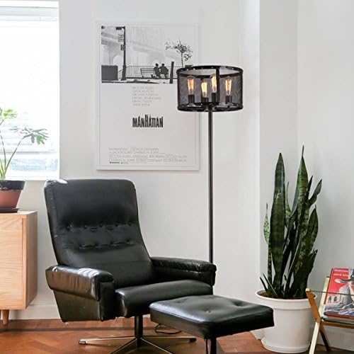 Warehouse of Tiffany Corgin Black Mesh Round Floor Lamp Black Metal Construction