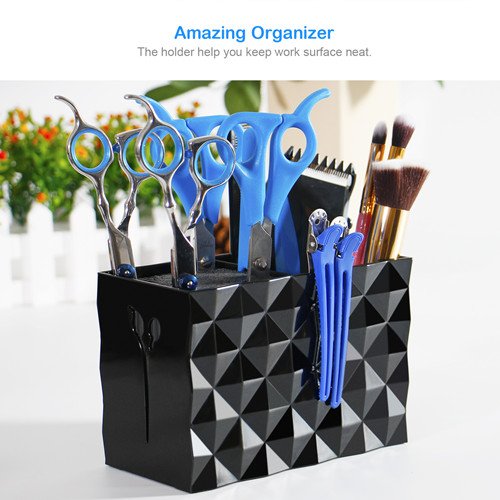 Double Case Salon Shears Rack for Hair Stylist, Pet Grooming, Scissors Combs Clips Brushes Storage Box, 5-29/32“L x 3-5/32" W x 4-9/64” H, Black