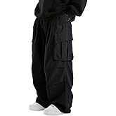 WZIKAI Men's Baggy Cargo Pants Elastic Drawstring Parachute Cargo Pants Casual Loose Fit Joggers Hiking Pants with Pockets