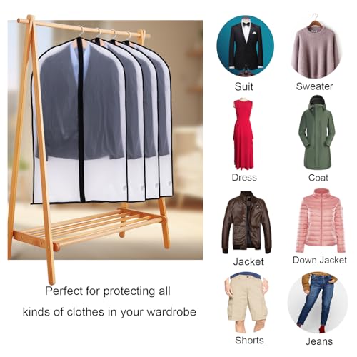 Niviy Garment Covers Dustproof Clothes Covers Moth Proof Coat Bag with Zip PEVA Translucent Dress Cover Waterproof Anti-mite Breathable Suit Protector 6pcs 60 * 100cm (Black)