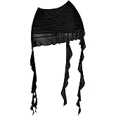 Verdusa Women's Y2K Mini Skirt Ruched Sexy Mesh Ruffle Skirt Bodycon Going Out
