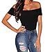 Eiffel Women's Short Sleeves Off Shoulder Stretchy Bodysuit Bodycon Tops Black M