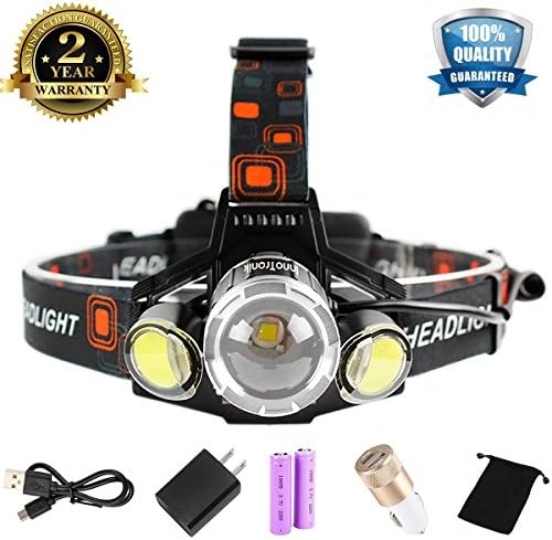 LED Headlamp Headlight Head Flashlight - (2017 New Design) 18650 Rechargeable Batteries Waterproof Zoomable Focus 4 Modes Hands Free USB Charging Head Lights for Running Camping Hiking Riding Fishing
