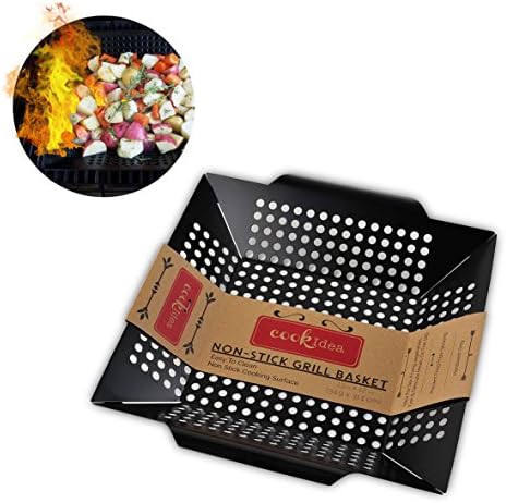 Cookidea Non-Stick Grill Basket for Cooking Vegetables on the Grill, Fits Most Grills(All Weber, Charbroil, Gas and Charcoal Grills) approved by FDA and EU, 13"L x 12"W x 2
