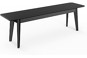 DELAVIN 57 Inch Solid Wood Dining Bench, Kitchen Bench for 3, Mid-Century Wooden Bench for Living Room & Bedroom, Long Entryway Bench, Black