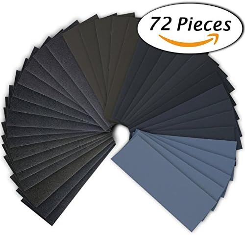 72Pcs 400 to 3000 Grit Wet Dry Sandpaper Assortment 9 x 3.6 Inches for Automotive Sanding, Wood Furniture Finishing And Wood Turning Finishing