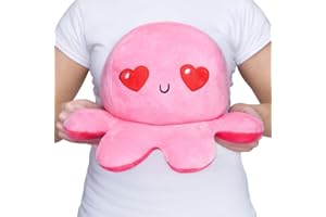 TeeTurtle - Original Reversible Big Octopus Plushie - Pink Heart Eyes + Fire Eyes - Huggable and Soft Sensory Fidget Toy Stuffed Animals That Show Your Mood - Perfect for Valentine's Day!