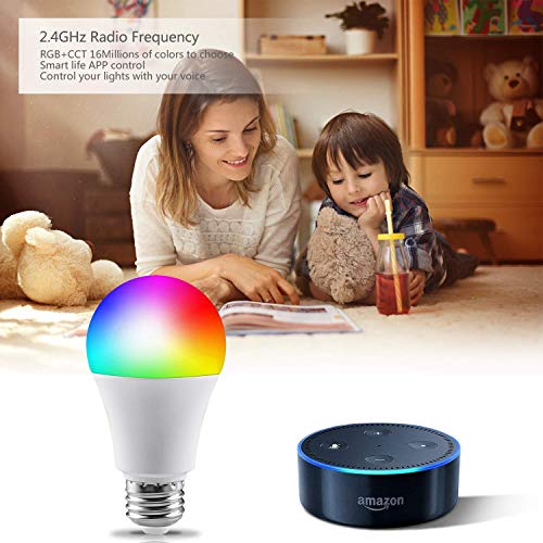 Smart Light Bulb, WiFi Smart Led Bulbs Dimmab Multicolored RGBCW, No Hub Required, Works with Amazon Echo Alexa and Google Home (7W 600LM E26)(1 Pack)