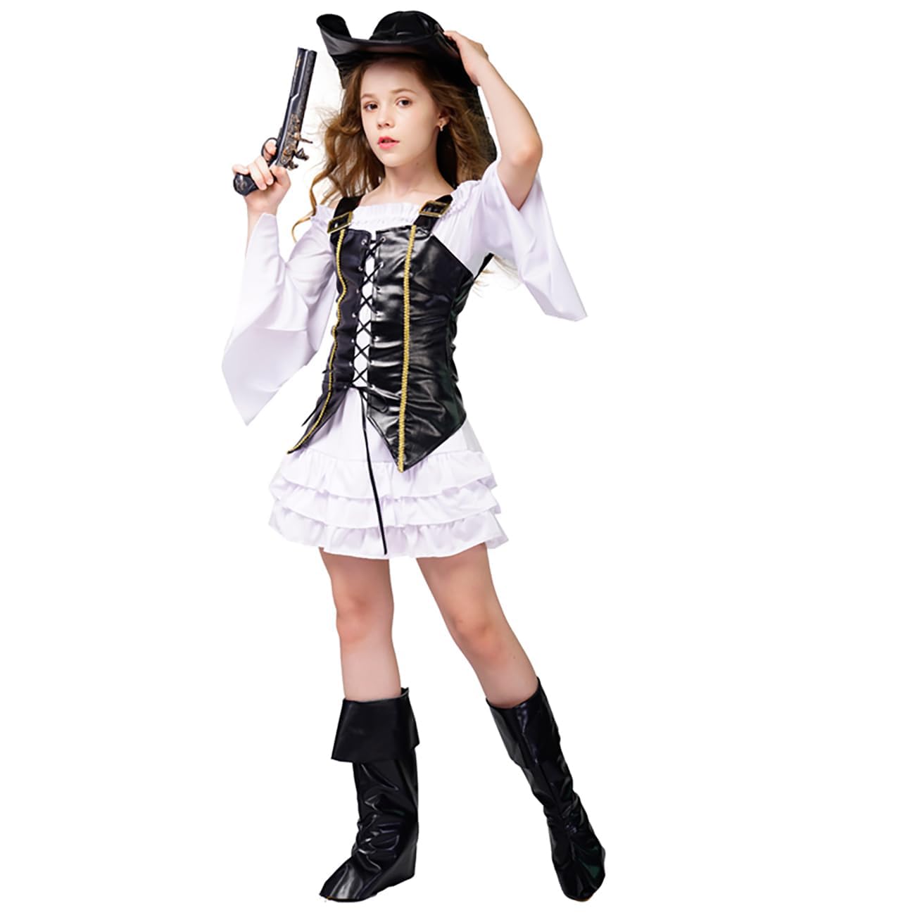 SEA HARE Girls Luxury Cool Pirate Fancy Dress Costume (M :7-9 Years)