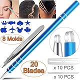 Eyebrow Hair Tattoo Razor Pen For Hair Art Design (20 Blades + 1 Tweezer + 8 Stencils) - Professional Accessories Barber Pencil Engraving Shaver Device, Magic Eye Brow Beard Styling Shaving Tools Kit