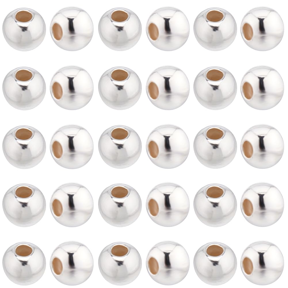 SUNNYCLUE 1 Box 50Pcs Genuine 925 Sterling Silver Beads 4mm Round Beads Bulk Smooth Seamless Ball Bead Rondelle Loose Spacer Beads Metal Spacers for Jewellery Making Beading Kits DIY Crafts Supplies