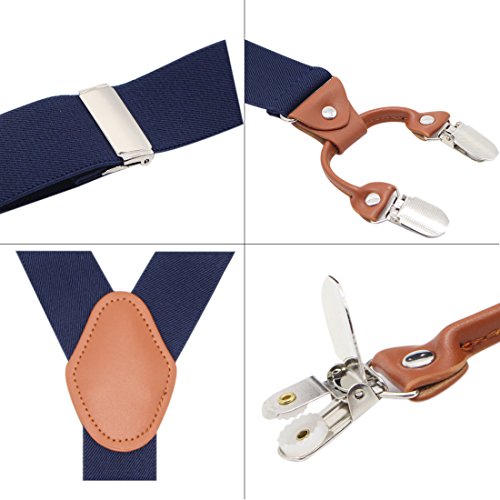 Bioterti Men's Y-Shaped Heavy Duty Suspenders - 6 Metal Clips, Elastic Straps (Navy) - Thumbnail 2