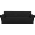 PureFit Super Stretch Sofa Slipcover – Spandex Non Slip Soft Couch Sofa Cover, Washable Furniture Protector with Non Skid Foam and Elastic Bottom for Kids, Pets （Sofa, Black）