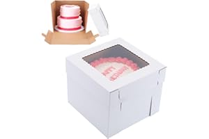 Huoshange Tall Cake Boxes for Tier Cakes,12x12x10 Inch [10Pack ] Sturdy Cake Box with Window,White Cake Boxes, Disposable Cak