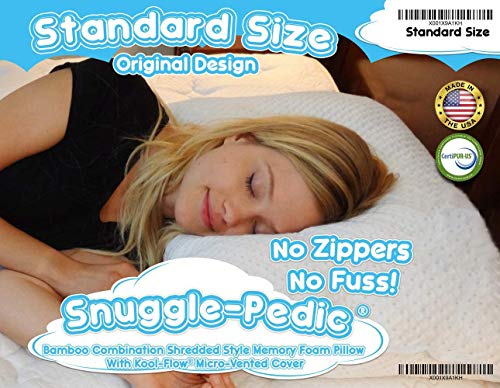 Snuggle-Pedic-Memory-Foam-Pillow-Original-Bamboo-Case-Shredded-Foam-Sleeping-Pillows-For-Side-Back-and-Stomach-Sleeper-Premium-Soft-Cooling-Luxury-Bed-Support-For-Comfortable-Sleep-Standard