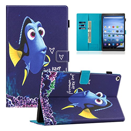 Dteck Case for All-New Amazon Fire HD 10 Tablet (7th Generation, 2017 Release) - Slim Fit PU Leather Folio Stand Smart Cover with Auto Wake/ Sleep for Fire HD 10.1 inch, Swimming Fish