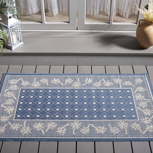 SAFAVIEH Courtyard Collection Accent Rug - 2'7" x 5', Blue & Ivory, Non-Sheddin…