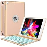 iPad Mini 5 / Mini 4 Keyboard - 135 Degree Flip 7 Color Backlit Aluminum Shell Smart Folio Keyboard Case with Auto Sleep/Wake for iPad Mini 5th Gen 2019 / iPad Mini 4 2015, Gold