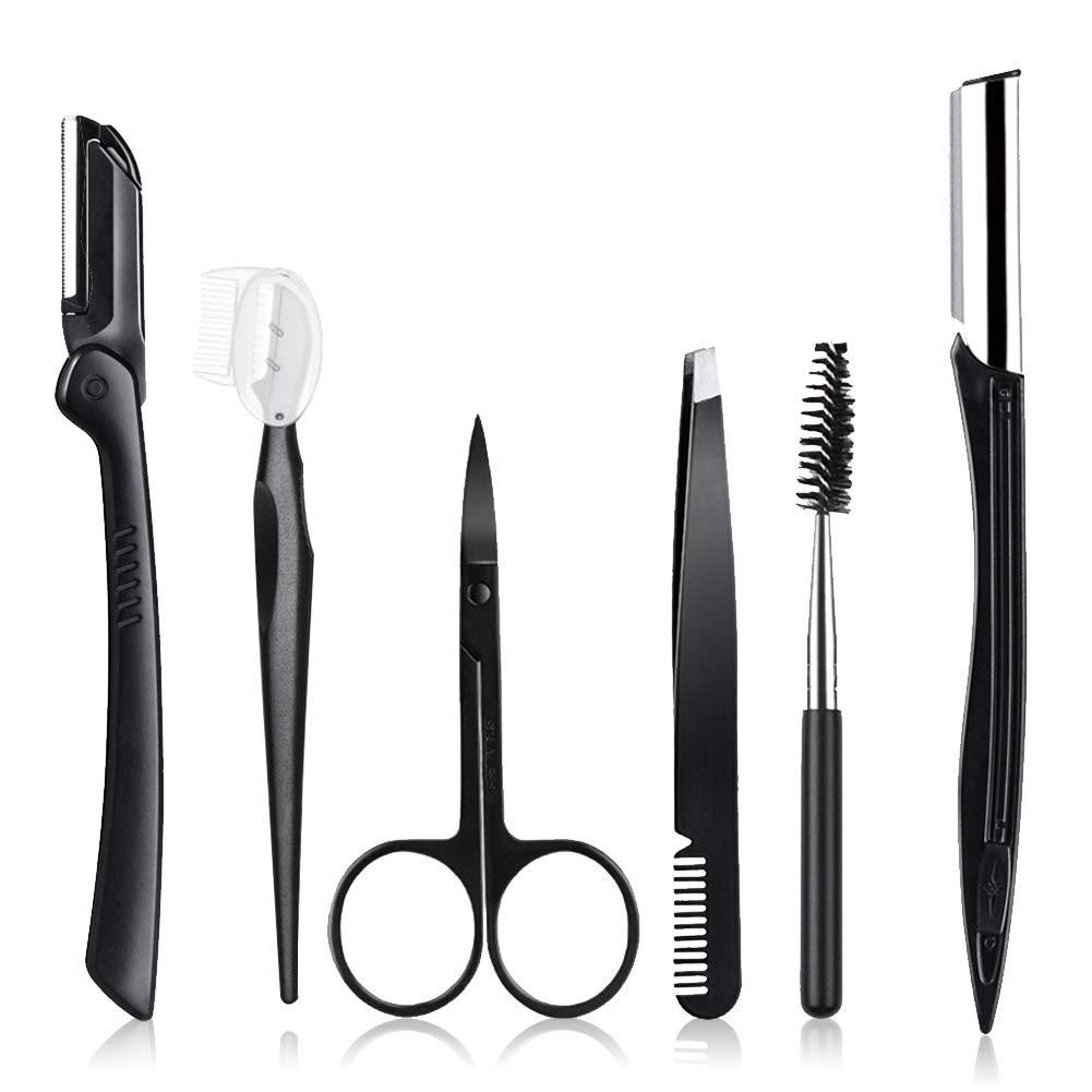 Eyebrow Kit 6 in 1 Eyebrow Scissors Eyebrow Razor Eyebrow Tweezers Eyebrow Trimmer Eyebrow Shaver Eyebrow Grooming Comb Eyebrow for Women Stainless Steel Eyebrow Tool: Beauty