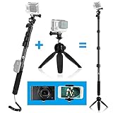 CamKix Premium 3in1 Telescopic Pole 16-47 Inch & Tripod Base Kit Compatible with GoPro Hero 8 Black, Hero 7, 6, Fusion, 5, Black, Session, Hero 4, Black, Silver, DJI Osmo Action, Camera + Smartphone