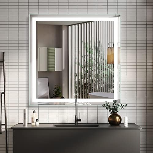 36 inch Square Smart LED Mirror with Lights for Bathroom, Dimmable