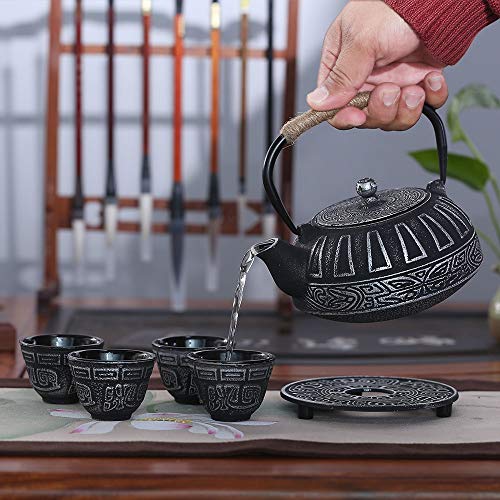Cast Iron Teapot Set Japanese Style Anti Rust Enamel Interior with