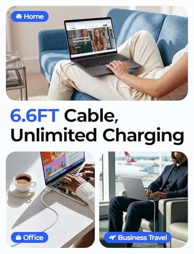 LISEN MacBook Charger USB-C to Magnetic 3 Cable (6.6FT) for M4/M3/M2 MacBook Pro Air M5 Charger, 140W Magnetic Safe 3 Cable Computer Laptop Cord for Pro (16"/14" 2026-2021) Air (15''/13'' 2026-2022)