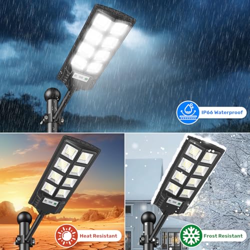 PEAKRO Farolas Solares Exteriores 2 Pack, Potente 600W Farola Solar con Sensor de Movimiento,Control Remoto, 6500K IP65 Impermeable Foco Solar Lampara LED Luz de Seguridad para Jardín, Patio, Garage