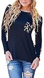 IbagstyleWomens Long Sleeve Leopard Chiffon Splicing Knitted Blouse Top Tshirt