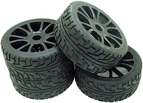 4PCS 1:8 RC Buggy Hex 17mm Double 6 Spoke Wheels Rubber Tires Black
