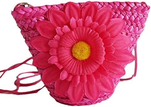 Little Girls' Go Go Purse Straw Shoulder Bag Zipper Sunflower (Magenga)