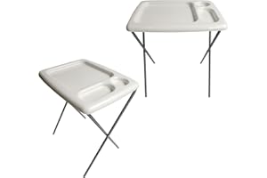 Brink House Folding TV Tray Table (Set of 2), White, 17 x 22 x 26 inches, Portable Indoor-Outdoor Glamping Trays with Space for TV Dinners, Laptop, Utensils, and Drinks
