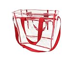Nova Sport Wear Bag with Handles / Adjustable Strap Transparent Gameday Tote, 12 x 12 x 6 Inch - Red