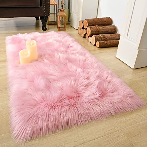 LOCHAS Soft Fluffy Faux Fur Rugs for Bedroom Bedside Rug 2x4, Washable