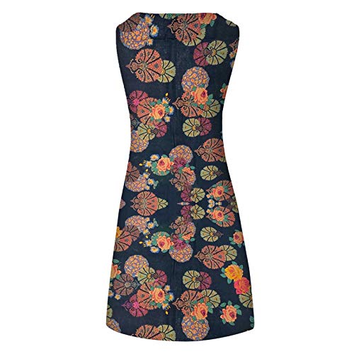 BIBOKAOKE Zomerjurk voor dames, ronde hals, retro, bloemen, mini-jurk, katoen, linnen, strandjurk, grote maten, korte… - Image 4