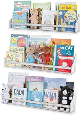 white floating bookshelves nursery