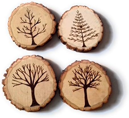 Forest Trees Wood Burned Tree Slice Coasters