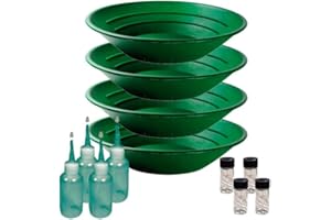 Sluice Monkey (4 10" PANNING Gold Pans - Green (4) 3oz Sniffer Bottles and (4) Glass Vials