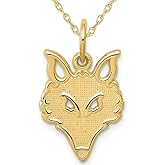 10K Yellow Gold Polished Small Fox Head Charm Pendant Necklace with Chain