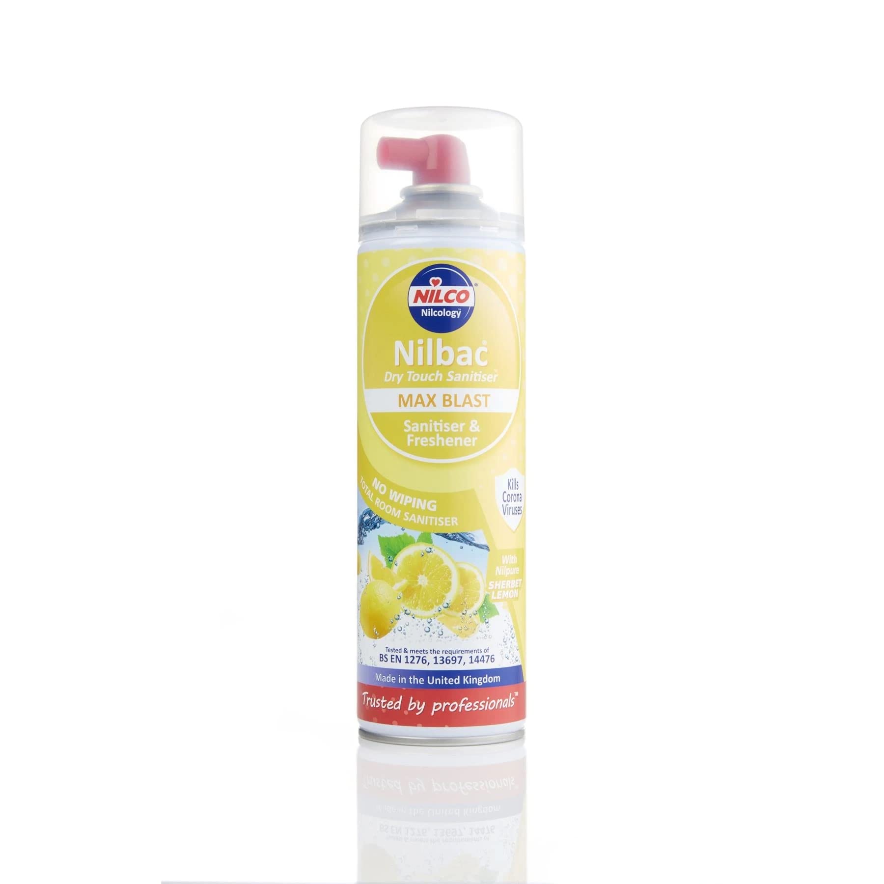 Nilco Nilbac® Max Blast Dry Touch Sanitiser and Freshener, Sherbet Lemon, 500 ml