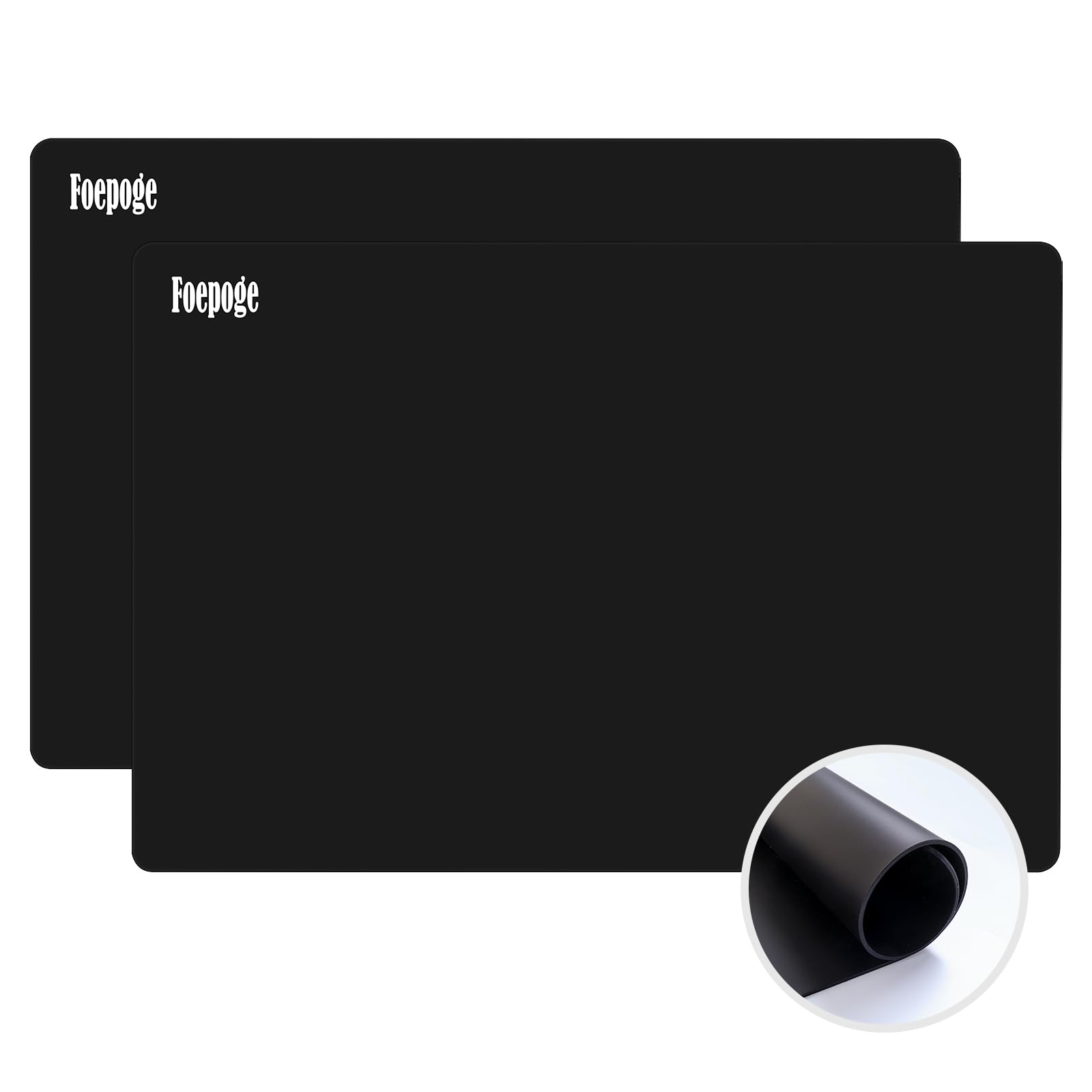 2 Pack Extra Thick 2MM Silicone Mat for Worktops, 60 × 40 cm Kitchen Worktop Protector, Non-Stick Heat Resistant Countertop Mat, Large Heatproof Mat, Silicone Countertop Protector, Foepoge, Black