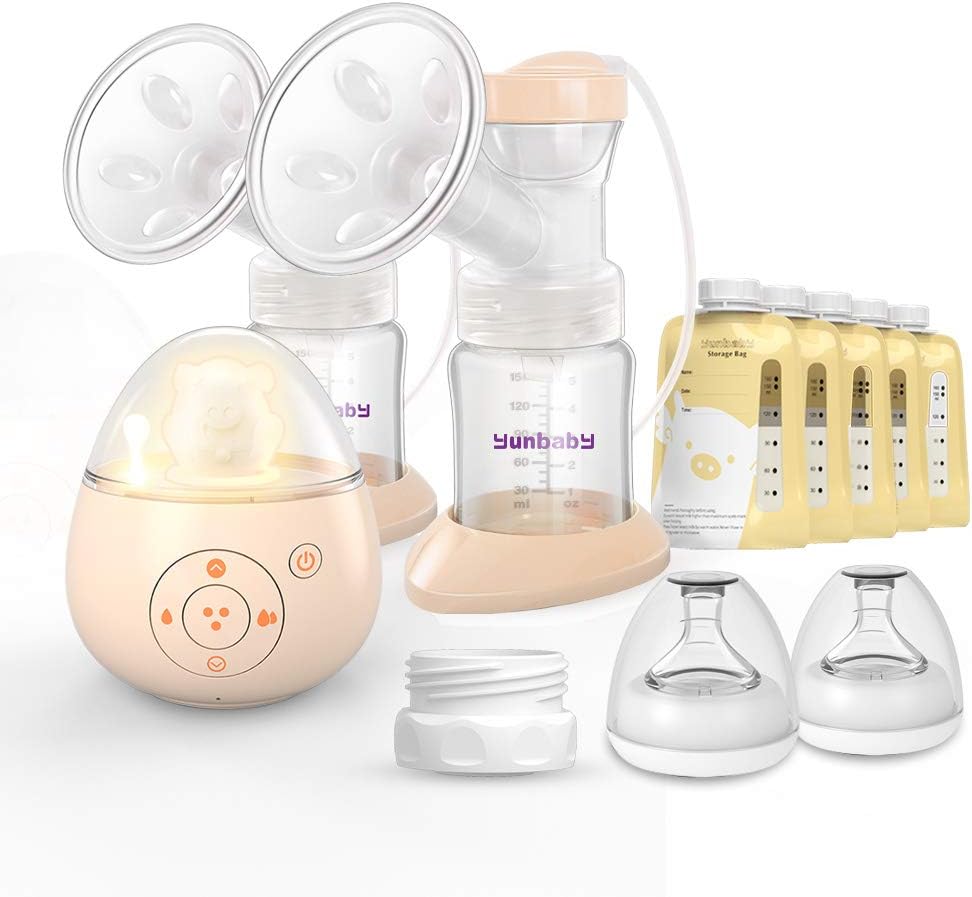 Yunbaby S19 Double Electric Breast Pump Breastfeeding Pump with 6 Modes & 9 Levels,Memory Function, Adjustable Speed & Nightlight Soother Music