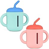 Mintlyfe Baby Trainer Cup, Pack of 2 Food Grade Silicone Training Cup with Anti-Drop Straw and Non-Slip Handes, BPA-Free, Unbreakable, Spill Proof Sippy Cup for Toddlers