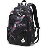 Geometric-Print Boys Backpack for Elementary Middle School Kids Bookbag School Bag for Teens Black Red