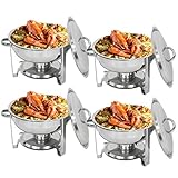 ZenChef Deluxe 5 Qt Stainless Steel Round Chafer, Full Size Chafer, Chafing Dish w/Water Pan, Food Pan, Lid, Frame And Alcohol Furnace (Pack of 4)